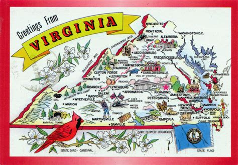 Large tourist illustrated map of Virginia state | Virginia state | USA ...