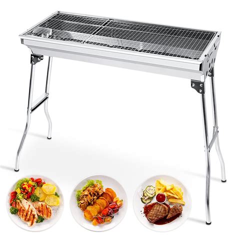 Uten Portable Charcoal Grill, Stainless Steel Folding BBQ Grill and Smoker, Barbecue Grill for ...