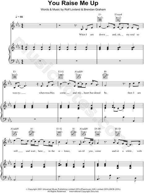 Westlife You Raise Me Up Sheet Music Notes, Chords Download Printable ...