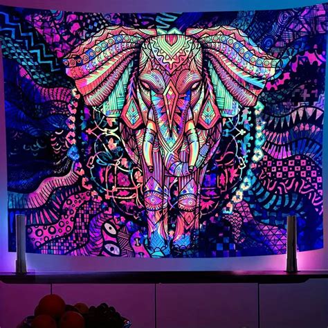 Elephant Fluorescent Tapestry Neon Galaxy Star Aesthetic - Temu