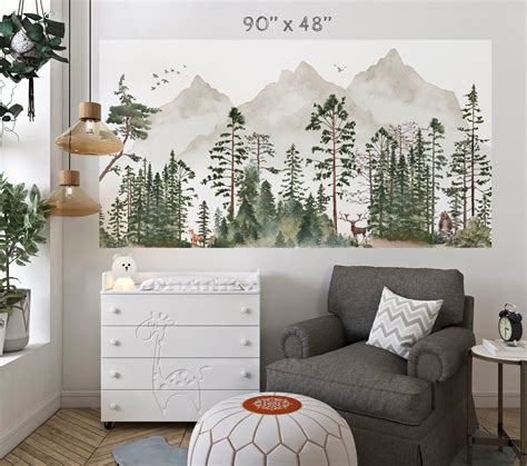 Forest Wall Mural Peel-n-stick Wallpaper Pine Tree Woodland | Etsy