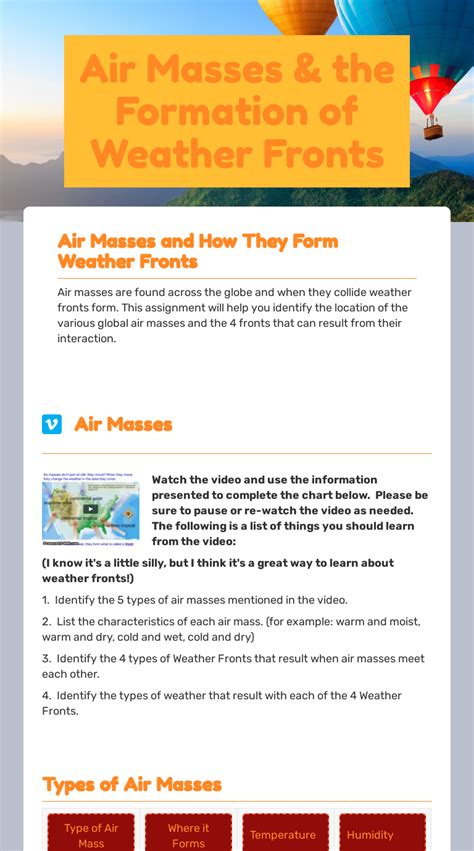 Air Masses & the Formation of Weather Fronts | Interactive Worksheet by Michelle Marsella | Wizer.me