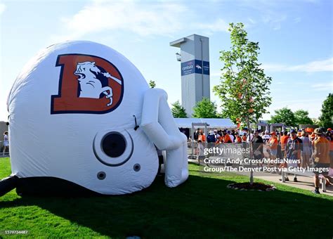 Inflatable Denver Broncos alternative snow-capped helmet greets fans ...