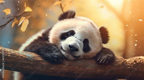 Panda Sleeping on a Tree Branch. Generative Ai Stock Illustration | Adobe Stock