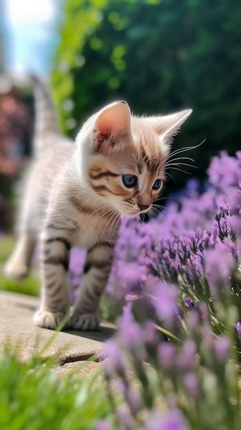 Premium AI Image | A cat in a field of lavender