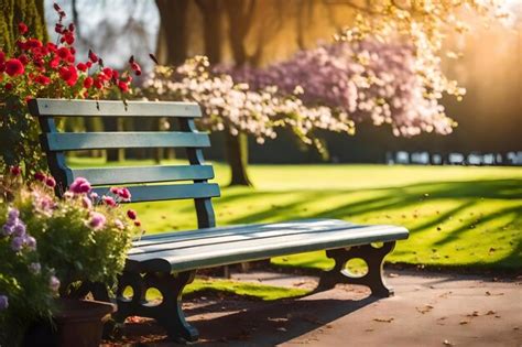 Premium AI Image | Bench in the park with flowers