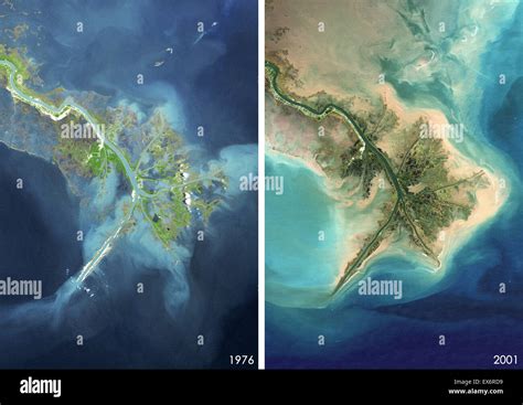 Satellite view of the Mississippi River Delta, Louisiana, USA in 1976 ...