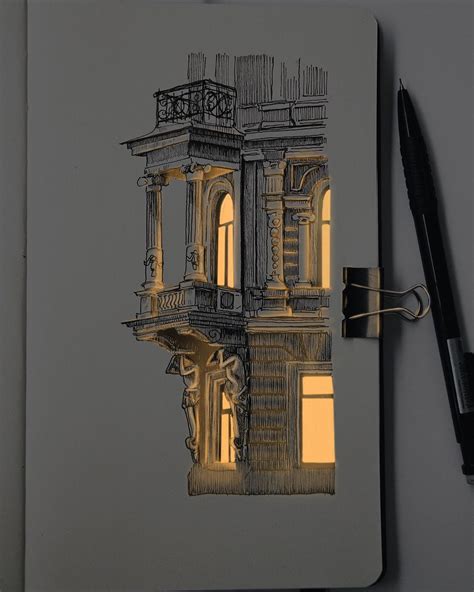 An Artist Makes Glowing Drawings Of Architectural Structures Using Pen And Ink | FREEYORK