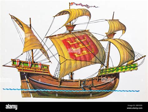 Medieval English trade sailing ship, 14th century Stock Photo - Alamy