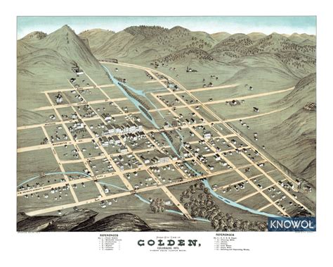 Beautifully restored map of Golden, Colorado from 1873 - KNOWOL