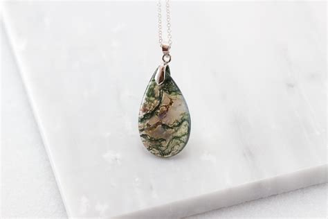 Moss Agate Pendant/ Moss Agate Necklace/ Green Moss Pendant/