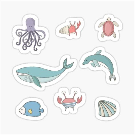 "Cute Sea Creatures Stickers Pack" Sticker for Sale by SoloSeal | Redbubble