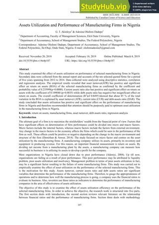 Assets Utilization And Performance Of Manufacturing Firms In Nigeria | PDF