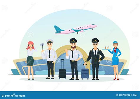 Airplane Flight Crew in Uniform Posing Cartoon Vector Stock Vector ...