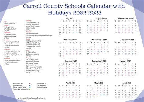 Carroll County Schools Calendar 2022-2023 - US School Calendar