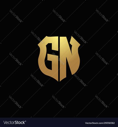 Gn logo monogram with gold colors and shield Vector Image