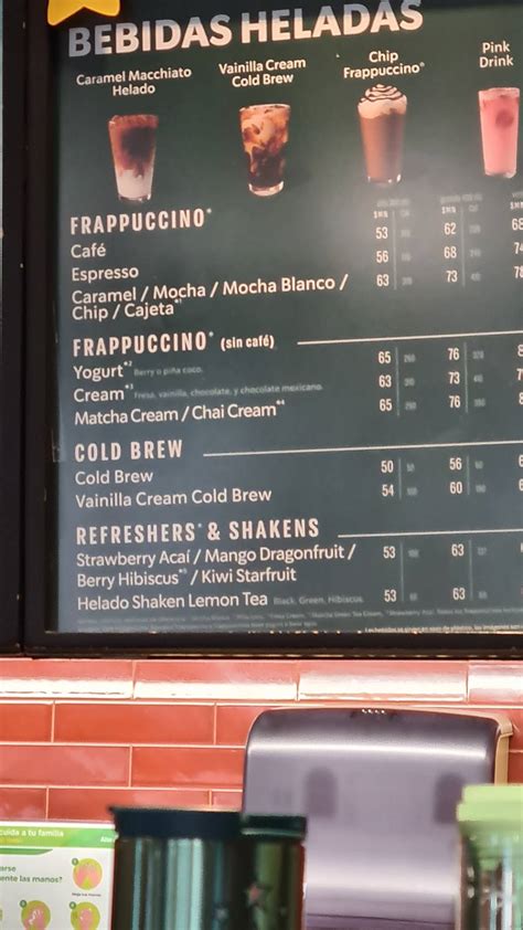 Carta del café Starbucks, Ciudad del México, C. Palenque 202