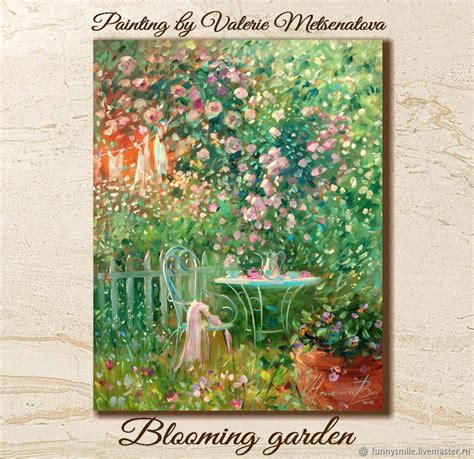 Oil painting on canvas. Blooming garden. Painting with flowers в ...