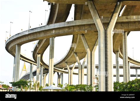 Elevated expressway. The curve of suspension bridge, Thailand Stock ...