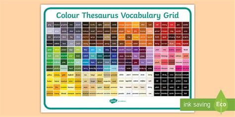 Colour Thesaurus Vocabulary Grid (Hecho por educadores)