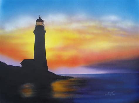 Lighthouse at Sunset Painting by Chris Fraser