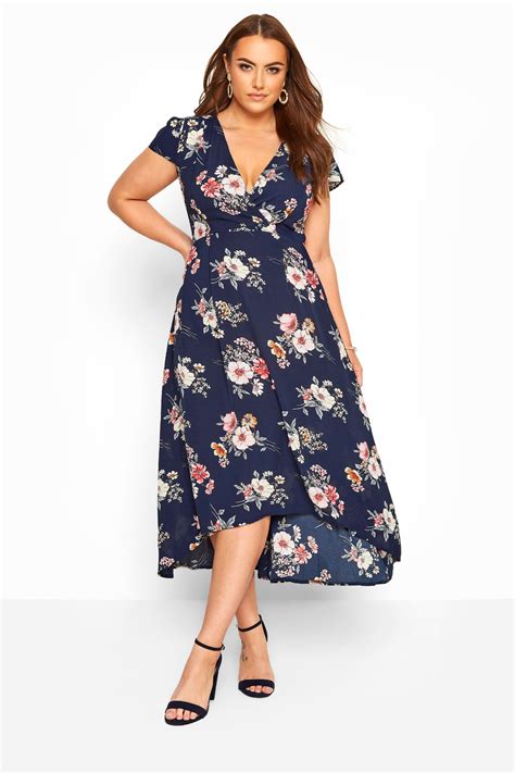 YOURS LONDON Navy & Pink Floral Wrap Dress | Yours Clothing