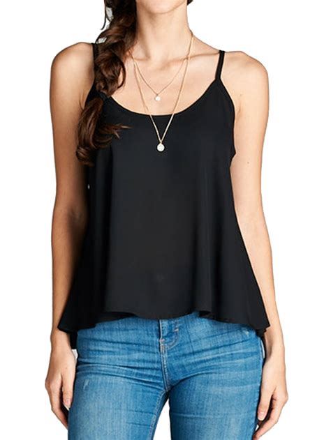 SNJ - Women's Draped Spaghetti Strap Sheer Chiffon sleeveless Tank Top ...