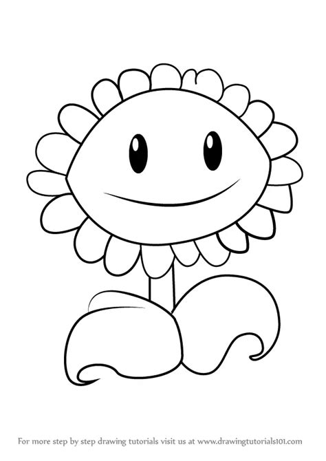 Learn How to Draw Sunflower from Plants vs. Zombies (Plants vs. Zombies) Step by Step : Drawing ...