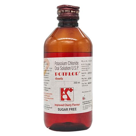 Potklor Improved Cherry Flavour Sugar Free Oral Solution 200ml - Price, Uses, Side Effects | Netmeds