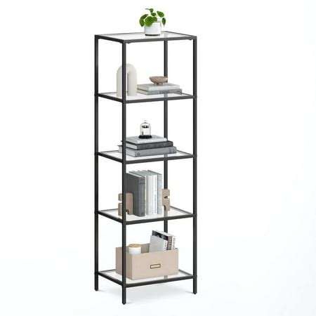 VASAGLE Bookcase, 5-Tier Bookshelf, Slim Shelving Unit, Tempered Glass ...