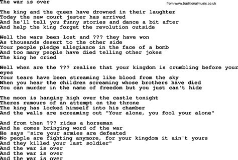 Bruce Springsteen song: The War Is Over, lyrics