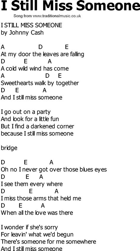 Old Country song lyrics with chords - I Still Miss Someone | Country ...