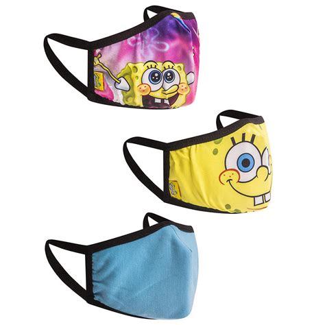 Nickelodeon Kids Spongebob Patrick Reusable Face Masks 3 Pack Rainbow Krabby Patty