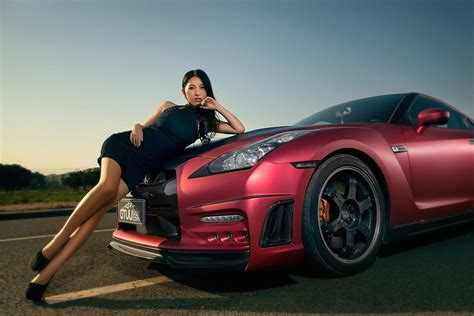 Asian Korean Hot Girl Nissan GT-R Red Car Poster – My Hot Posters