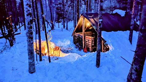 Bushcraft Trip in lots of Snow– Winter Camping at Survival Shelter - Mindovermetal English