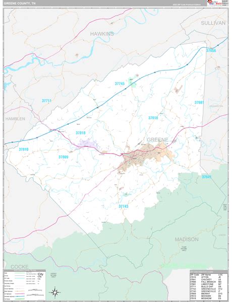 Greene County, TN Zip Code Map - Premium