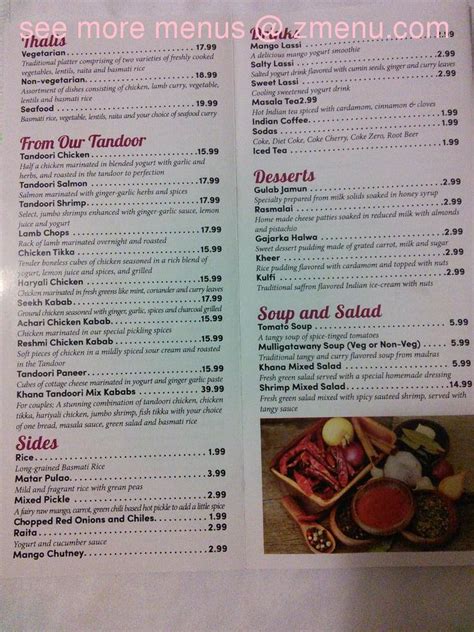 Menu at Khana Indian Bistro restaurant, Hershey