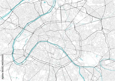 Street map art of Paris city in France. Road map of Paris. Black and ...