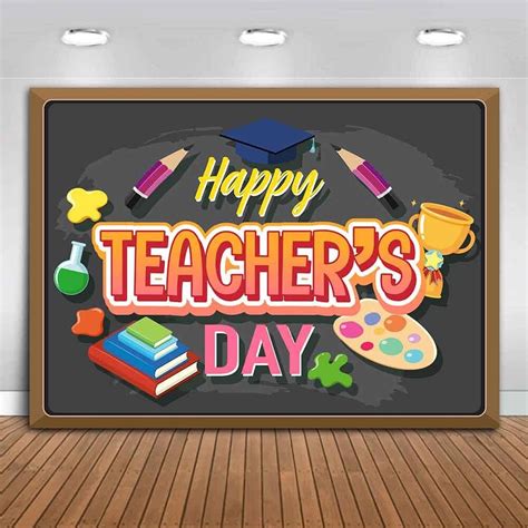 5x3ft Happy Teacher's Day Photography Backdrop Educational Study Background Pencil Book Tea ...