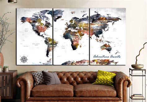 World Map Canvaslarge World Mapworld Map Wall Artlarge Map - Etsy