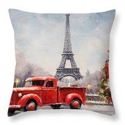 Red Christmas Truck and the Eiffel Tower - A Christmas Dream Come True Painting by Lourry ...