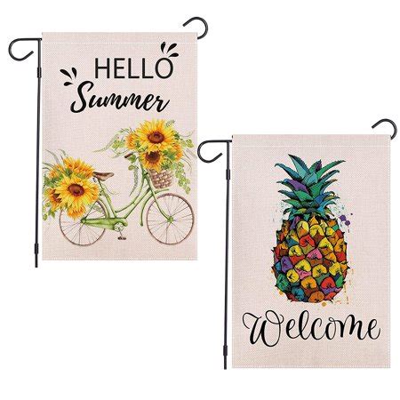 Hello Summer Sunflower Garden Flag, Welcome Pineapple Garden Flag Vertical Double Sided Burlap ...