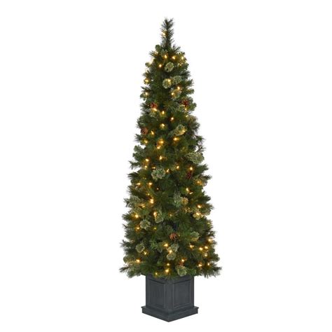 Neat 4 Ft Pre Lit Potted Christmas Tree Front Porch Fake Plants