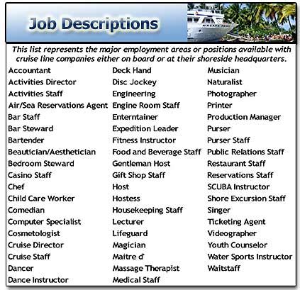 Cruise Line Job Opportunities - Cruise Job Descriptions