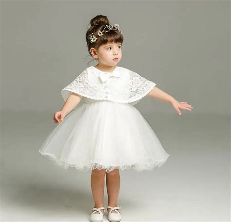 2PC/set Off White Tulle Baby Girl Baptism Christening Gown Dress Lace Flower Beads Cape Girl ...