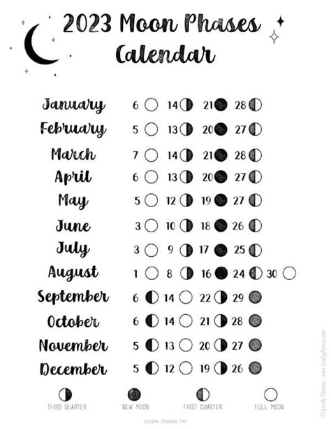 Free Printable 2023 Lunar Calendar - 2023 Moon Phases - Lovely Planner