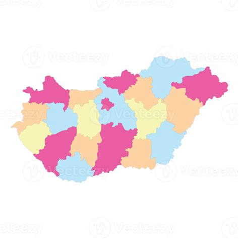 Hungary map. Map of Hungary in administrative regions 33498636 PNG