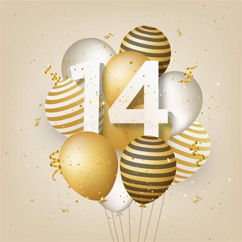 Happy 14th Birthday Gold Surprise Balloon and Box. 3D Rendering Stock Illustration ...