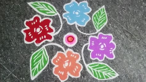 beautiful flower rangoli design/9x1simple flower kolam with dots/simple ...