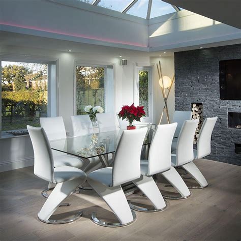 Modern Large 10 Seater Glass Stainless Steel Dining Table 240 x 110cm ...